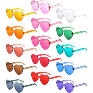 Gejoy 15 Pairs Heart Shaped Sunglasses for Women Men Valentine Transparent Candy Color Frameless Glasses