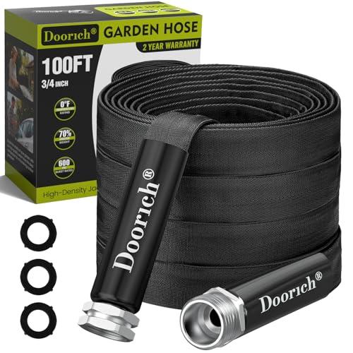Doorich Garden Hose, Lightweight, Ultra Flexible, Durable, Kink-Free Water Hose - Made of TPU, Drinking Water Safe Material, Non-Shrinking, Easy to Store, All-Weather, Black (100 FT)