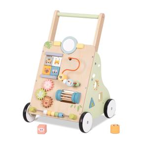 OOOK Wooden Baby Walker with Wheels, Montessori Baby Push Walker, Sit to Stand Walker for Baby Boy 6-12 Months, Toddler Standing Activity Center for Boys and Girls
