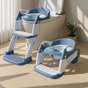 3-in-1 Potty Training Seat & Training Toilet & Potty Chair, Height Adjustable Toddler Toilet Seat for Kids Boys Girls, Foldable Potty Training Toilet with Splash Guard and Anti-Slip Steps Gra