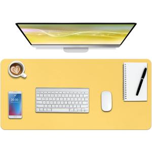Boutilon Leather Desk Pad Protector,Non-Slip Mouse Pad,Laptop Desk Pad,Office Mouse Mat,Waterproof Leather Desk Blotter,Desk Writing Pad for Office and Home (XL-Yellow,35.4"x 15.7")