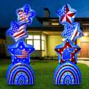 Fourluoo 2 Pcs 5.25 ft 4th of July Inflatable Star Outdoor Decoration Patriotic 250th Anniversary Light up Blow up Yard Decor Red White and Blue Inflatable Star for Memorial Day Party Garden Lawn Yard