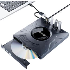 External CD/DVD Drive for Laptop/PC, USB 3.0 Type-C USB Portable Player for Computer CD DVD +/-RW Disk Drive CD Burner Writer Reader Compatible with Desktop Windows Apple (Multifunctional)