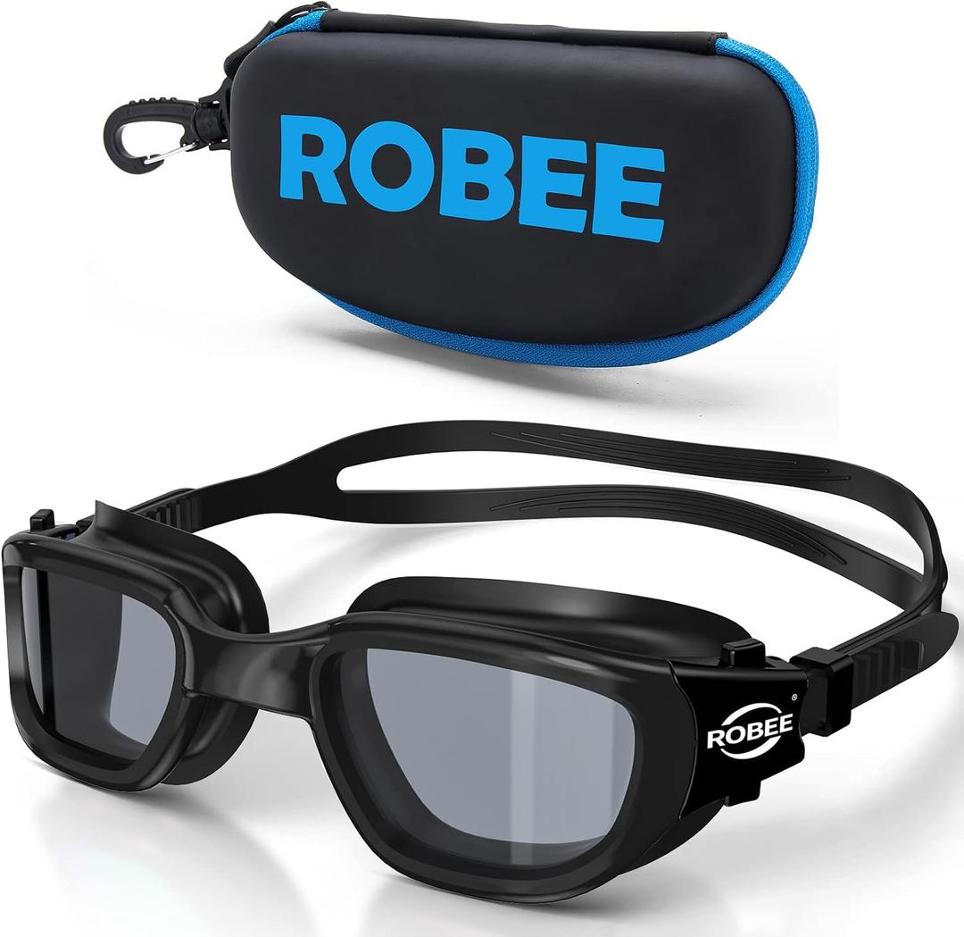 Robee Swimming Goggles, Adult Polarized Swim Goggles for Men Women Youth, Water Pool Glasses (Black, Smoke, Polarized)