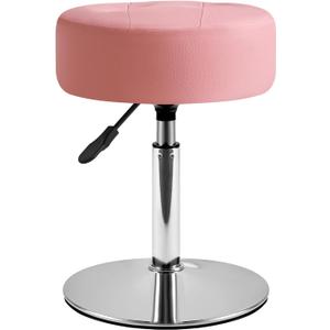 IBUYKE Height Adjustable 360Swivel Vanity Stool, Tufted Round Vanity Chair for Makeup Room, Faux Leather Vanity Stool for Bathroom, Living Room, Modern Ottoman, Pink WBD025P
