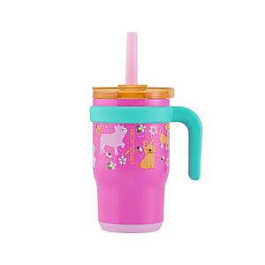 REDUCE 14 Oz Coldee Kids Tumbler with Lid and Straw - Coldee Insulated Travel Mug - Spill-Proof, Sweatproof Stainless Steel, BPA-Free - Includes Handle, Reusable Silicone Straw - Unicorn Magic