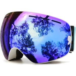 JULI Ski Goggles,Winter Snow Sports Snowboard Goggles with Anti-Fog Lens BNC (White/Blue)