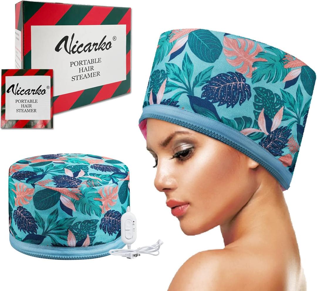 VICARKO Hair Steamer Thermal Heat Cap   Deep Conditioning Natural Black Hair Scalp Treatment Spa Hot Head Care Electric for Home Use (Average, Hawaii Blue)