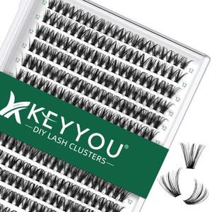 KEYYOU Lash Clusters 300pcs Individual Lashes, 40D 0.07D Curl 12mm DIY Eyelash Extension, Soft & Natural Volume Cluster Lashes with Large Tray