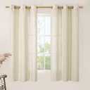 LAMIT Beige Linen Curtains 60 Inch Length for Kitchen, Light Filtering Short Drapes Bronze Grommet Window Treatment Panels for Bedroom/Small Windows, 2 Panels, 34 x 60 Inch