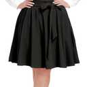 Women's Plus Size Midi Skater Skirt High Waist A-Line Stretchy Flared Casual Skirt with Pockets