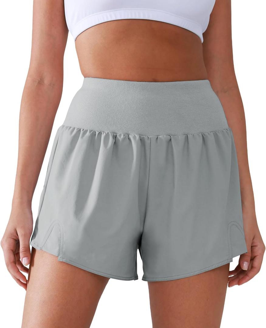 Women's High Waisted Running Shorts with Spandex, Athletic Shorts for Women Light and Airy with Wind-Resistant Fabric (Gray)