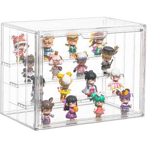 Display Case for Collectibles 4 Layer Updated Adjustable Acrylic Display Case with Magnetic Door Clear Stackable Display Box Hobby Display Cases for Figures, 1 Pack