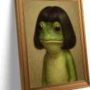Vintage Gold Framed-Whimsical Frog Wall Art,Eclectic Frog Canvas Prints,Retro Animal Picture Artwork Wall Decor for Living Room Bedroom Bathroom 16x24-inch