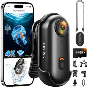 Action Camera 4K,2026 Ready Upgraded POV Camera WiFi with 64GB Card, Thumb Snap Cam with Waterproof Case,Wearable Sports Snapcam,Mini Body Camera for Running Motorcycle Vlogging Diving Horse Riding