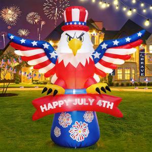 6FT Patriotic Independence Day 4th of July Memorial Day Inflatable Outdoor Decoration, Soaring American Bald Eagle, LED Lights Holiday Blow Up for Fourth July Party Garden Yard Lawn Decor