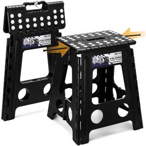 Delxo 16 Inch Folding Step Stool, Foldable Stool for Adults with Safety Lock, Portable Collapsible Plastic Stepstool, Non Slip Folding Stools for Kitchen Bathroom Bedroom Up to 400LBS (Black 1PC)