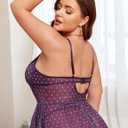 Plus Size Lingeire for Women Mesh Babydoll Dress with Gater Belt Lace Nightgown Chemise (Purple, XL)