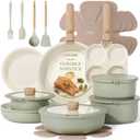 CAROTE 25pcs Pots and Pans Set Non Stick, Cookware Sets, Kitchen Set, Oven/Dishwasher/Fridge Safe, Space Saving Pots Set, Nonstick Set with Versatile Detachable Handle, Induction RV Set, Green