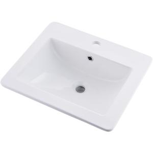 Drop in Bathroom Sink, 21"x18" White Bathroom Sinks Above Counter Ceramic Semi Recessed Rectangular Modern Vessel Sink with Overflow