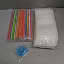 C CRYSTAL LEMON 100PCS Drink Pouches with Side Straw Port, Resealable Drink Bag Set with Straws & Funnel, 17oz Clear Beverage Pouches for Juice, Smoothies, Cocktails & Slushies