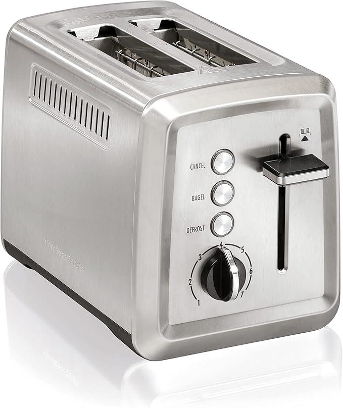 Hamilton Beach 2 Slice Toaster with ExtraWide Slots, Bagel Setting, Toast Boost, SlideOut Crumb Tray, AutoShutoff & Cancel Button, Defrost Function, Stainless Steel (22794)