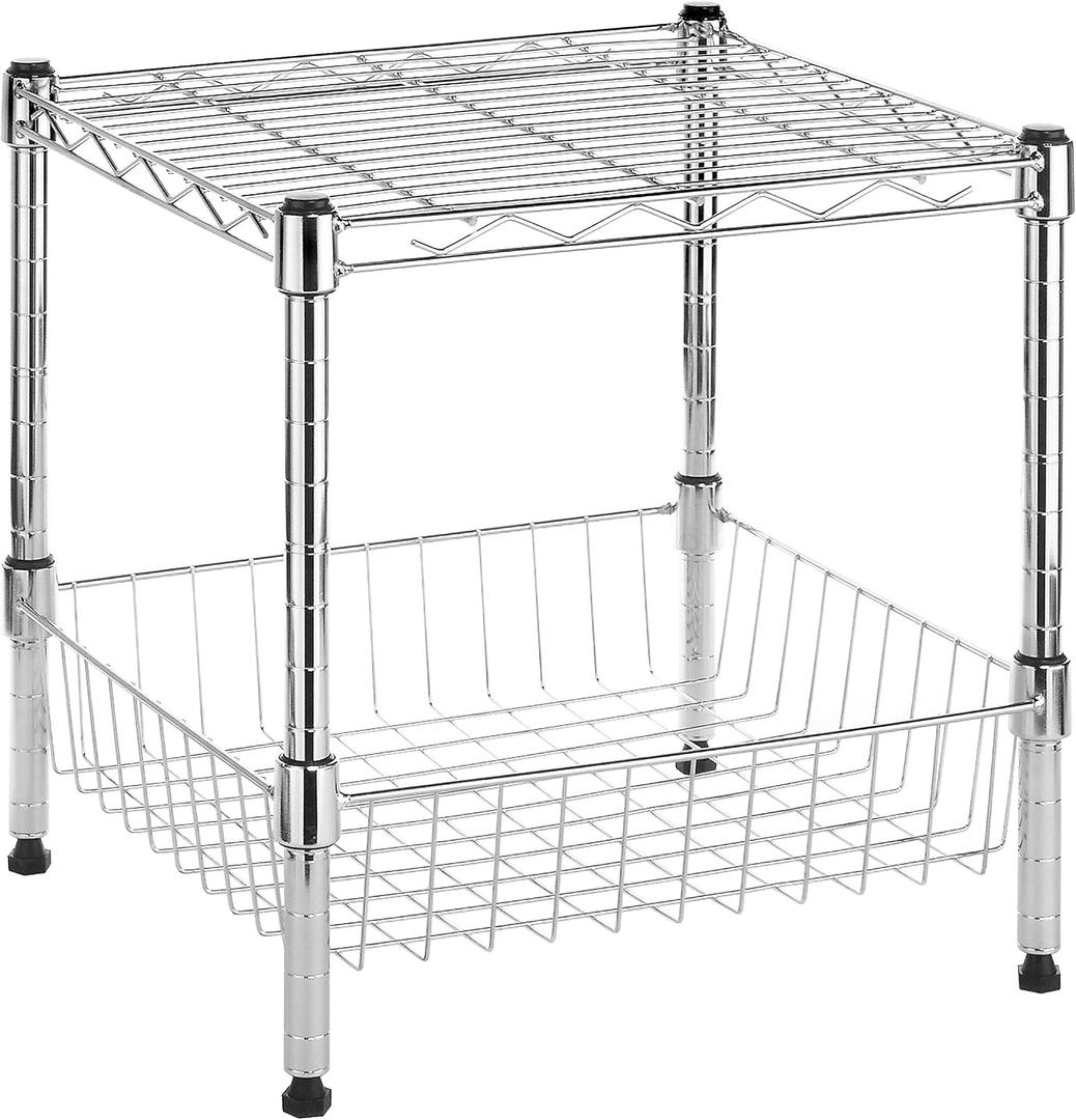 Whitmor 2-Wire Shelving Unit, Metal Storage Shelves, Stacking Shelf with Basket, Easy Assembly Home Organizer for Pantry, Kitchen, Garage, Plant