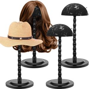 Geelin 4 Pcs Wig Stand Plastic Wig Head Holder for Styling Hat Display Non-Slip Holders Stand for Multiple Wigs and Hats Styling Drying Display, 13.8 Inch(Black)