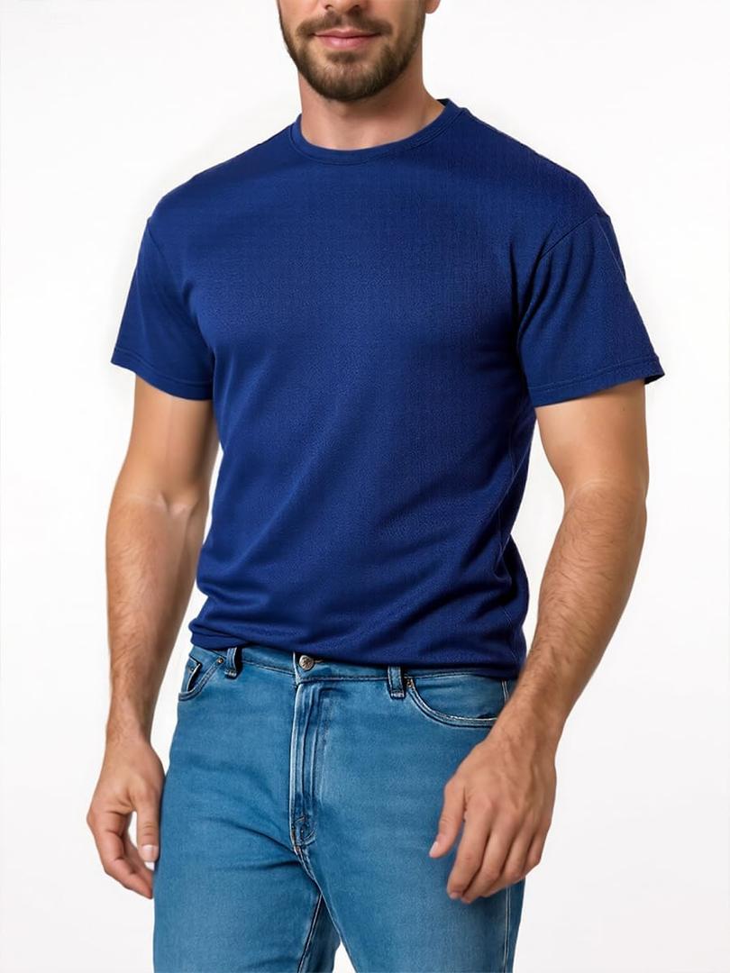 Men's Short Sleeve T-Shirt - Crew Neck Solid Color Quick-Dry Fabric, Navy Blue, L