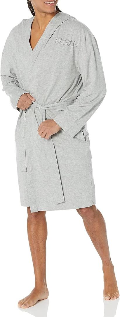 HUGO mens Outline Logo Cotton Blend Robe Robe, Size :XXL, Grey 