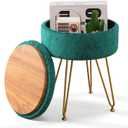 Cpintltr Velvet Storage Ottoman Round Footrest Stool Multifunctional Upholstered Ottoman Modern Accent Vanity Stools Tray Top Coffee Table Suitable for Living Room Bedroom Entryway Emerald