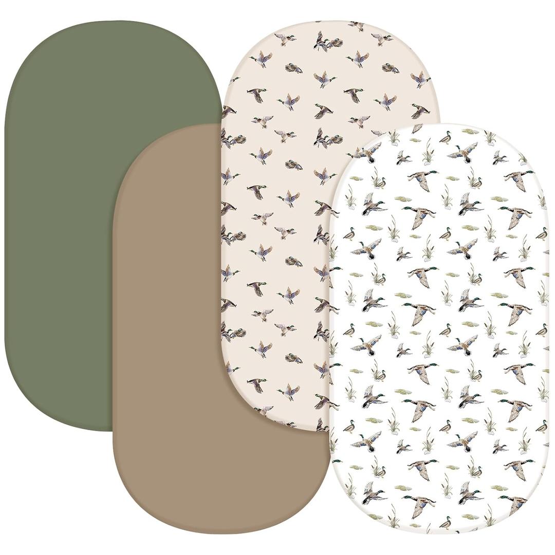 4 Pack Mallard Duck Bassinet Sheets 32 x 16 x 4 Inches Hunting Stretchy Neutral Fitted Sheets Mallard Duck Baby Stuff Bedding for Standard Bassinet Mattress Gift Set