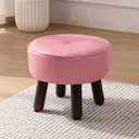 Small Foot Stool Round Pouf Ottoman, 13'' Leather Foot Rest with Non-Skid Rubber Legs, Foolstool Ottomans for Couch, Sofa Footrest Step Stool for Living Room Bedroom Entryway Office, Pink