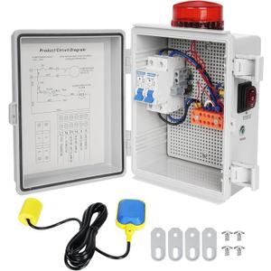 Septic Pump Alarm High Water Sump Pump Alarm 110DB Pump Control Panel with Float Switch, Bright Flashing Light, IP67 Waterproof Casing, Compatible with Submersible Pump
