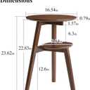 2-Tier Round Side Table, Solid Wood Mid Century Modern End Table, Walnut Nightstand with Storage Shelf for Living Room and Bedroom, 16.54" Dia x 23.62" H