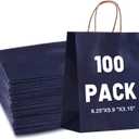 LIHOMR Gift Bags 8.25" x5.9 x3.15 100Pcs Paper Bags with Handles,kraft paper Bags for Small Business Christmas Bags, Wedding, Party Favor, Shopping, Lunch, Halloween Trick-or-Treat(Navy blue)