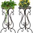 2 Pack Plant Stands Indoor Outdoor, Metal Flower Pot Holder 22.5 inch Tall, Heavy Duty Pedestal Plants Stand for Patio Garden Porch Corner Balcony, Brown