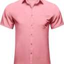 DiBanGu Mens Dress Shirts,Casual Solid Short Sleeve Shirt Regular Fit Summer Button Down Shirts with Pocket Pink L
