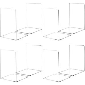 HappyHapi Book Ends, 8 Pcs Book Ends Acrylic Bookends for Shelves, Clear Book Holder Stand, Non-Skid Decorative Bookend, Study Book Organizer for Home Library Office, 5 x 5 x 7.3 inch