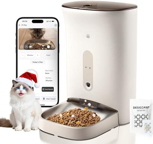 Automatic Cat Feeder with 3MP Camera,2K HD Video with Night Vision,5G/2.4G WiFi Pet Feeder with 2-Way Audio,App-Controlled Timed&Blockage Sensor,Detachable for Easy Cleaning with Desiccant for Cat/Dog