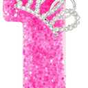 Hot Pink Birthday Candle Crown Number 1 Candle 1st Birthday Cake Topper Cupcake Decor Princess Themed Party Decorations for Girls and Women Anniversary Celebrations Supplies Favors