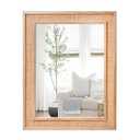 Rectangle Rattan Mirror, 20"x28" Rattan Wall Mirror, Farmhouse Wooden Vanity Mirror with Handmade Wicker Frame, Decorative Boho Mirror for Nursery Bedroom Living Room Entryway Nature