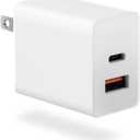 20W USB-C Wall Charger Block, USB-C and USB-A Dual-Port Fast Charging for 17 16 15 Plus/Pro Max, iPad, MacBook, Galaxy S25 S24 S23, Switch ... White