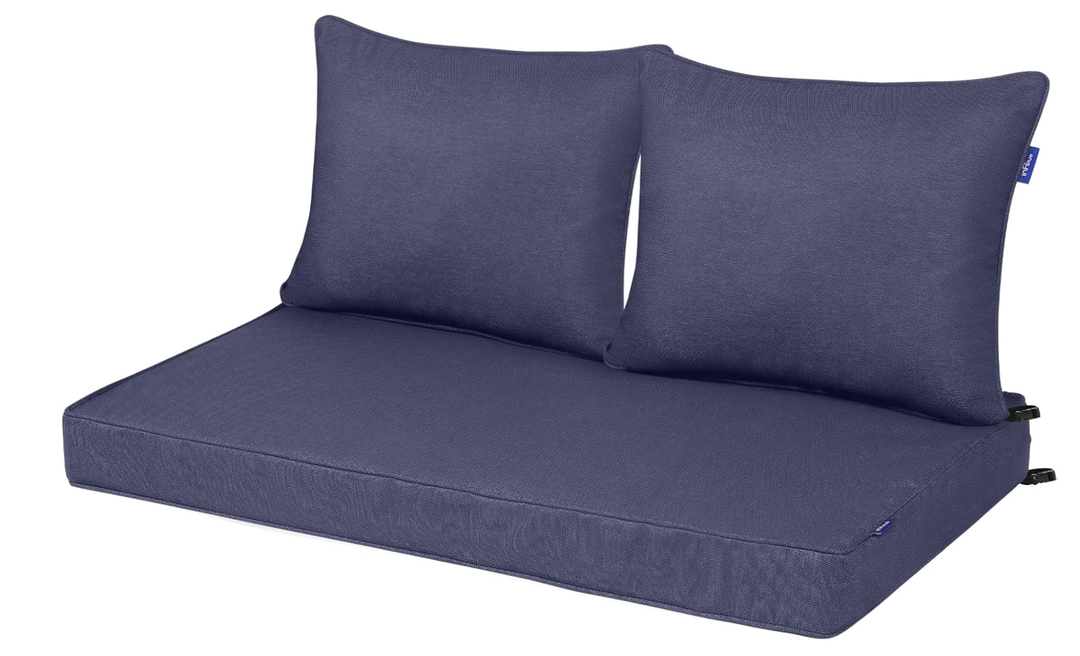 Outdoor Loveseat Cushion Set 44'' x 24'', Outdoor Cushions for Patio Furniture with Fastness Cover, Water Repellent Outdoor Seat Cushion and Couch Back Cushions for Bench, and Swing (Blue Grey)