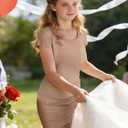 Girls Short Sleeve Bodycon Dresses Crewneck Fit Mini Pencil Wrap Teen Summer School Party Formal Dance T-Shirt Dress