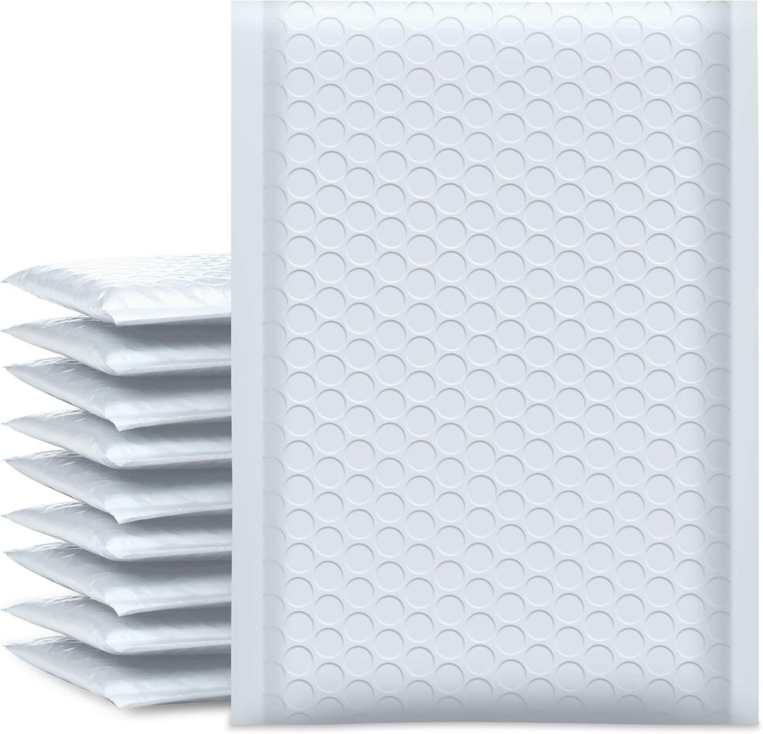 UCGOU Bubble Mailers 5x8.6 Inch Usable Size 5x7 Inch White 50 Pack Padded Envelopes Small Business Mailing Packages Self Seal Adhesive Waterproof Boutique Shipping Bags for Jewelry Makeup Supplies
