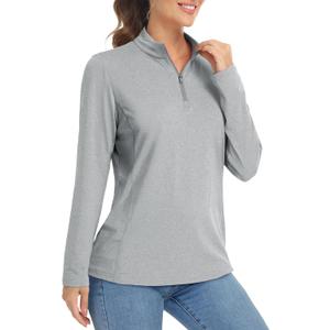 MAGCOMSEN Women's Long Sleeve Shirts 1/4 Zip Pullover UPF 50+ Sun Protection Quick Dry Hiking Athletic Workout Tops (Gray, S)