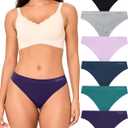 BAMBOO COOL Women's Thongs Seamless Moisture-Wicking Breathable Underwear High Stretchy Mid Waisted Panties Tagless 6 Pack (XXL)