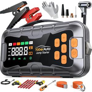 YaberAuto 16-in-1 Jump Starter with Air Compressor 8000A 160PSI Car Battery Jump Starter (All Gas/14L Diesel) 12V Jump Box Car Battery Jumper Starter Portable Jumper Cables, Emergency Tool Kit, Gloves