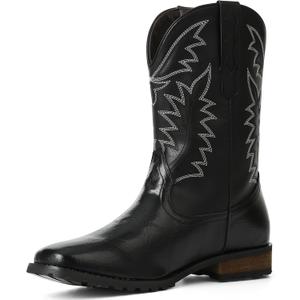 SaraIris Mens Brown Cowboy Western Working Round Toe Pull On Cowgirl Boots (Black)